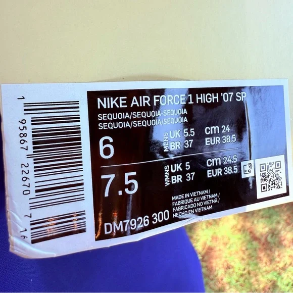 NEW! NIKE X BILLIE EILISH AIR FORCE 1 HIGH '07 SEQUOIA, Men’s 6, Women’s 7.5 NIB - Picture 5 of 6